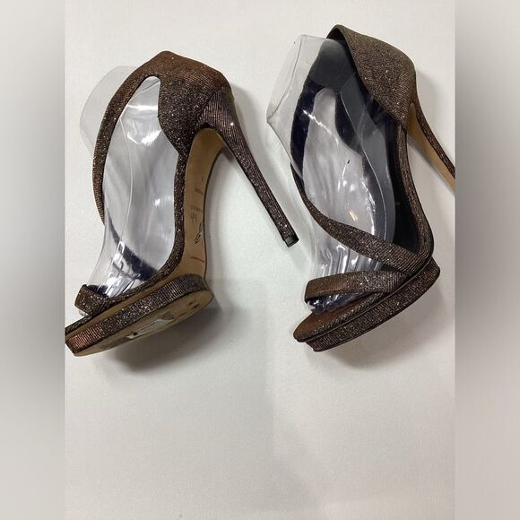 Brian Atwood Consort Iridescent Glitter Stiletto Heel Sandals Bronze Size 9 - Picture 7 of 11